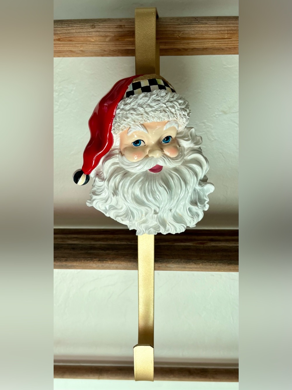 Mackenzie-Childs: Holiday Santa Wreath Door Hook - White & Red Decorative Hanger